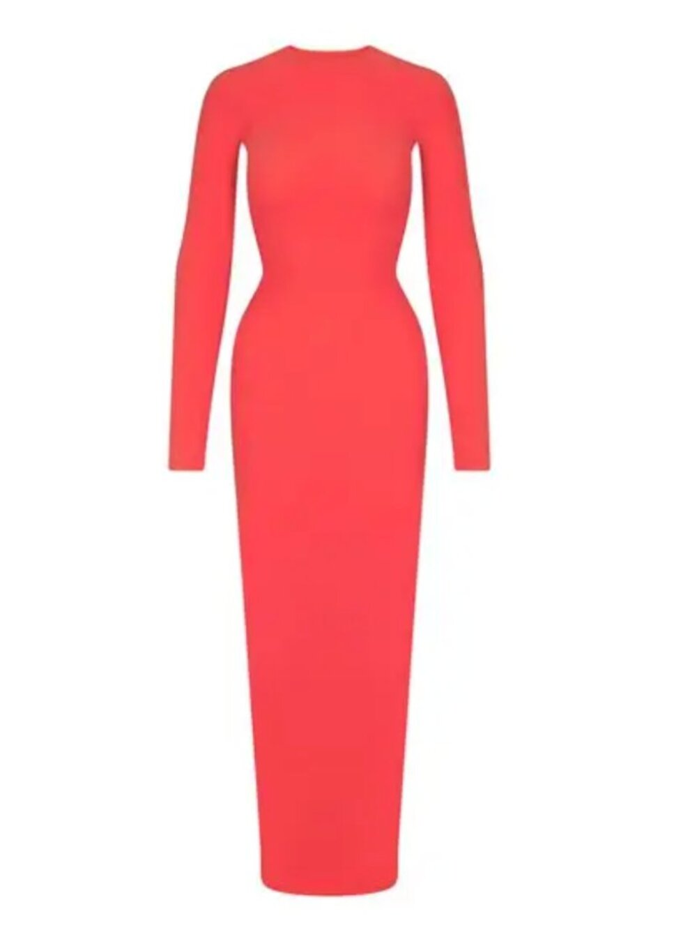 SKIMS Fits Everybody Crew Neck Long Sleeve Dress in Poppy | Size Small